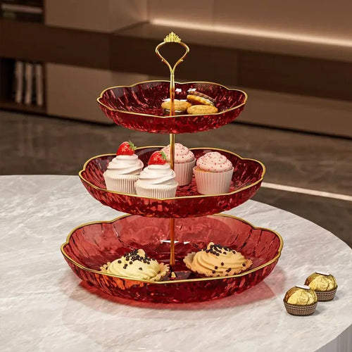 3 - Tier Luxury Cupcake Stand – Elegant Dessert Display & Fruit Tray - Hizoni