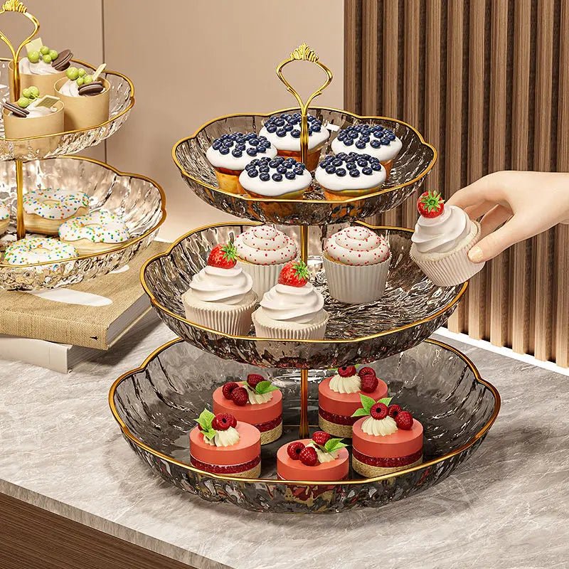 3 - Tier Luxury Cupcake Stand – Elegant Dessert Display & Fruit Tray - Hizoni