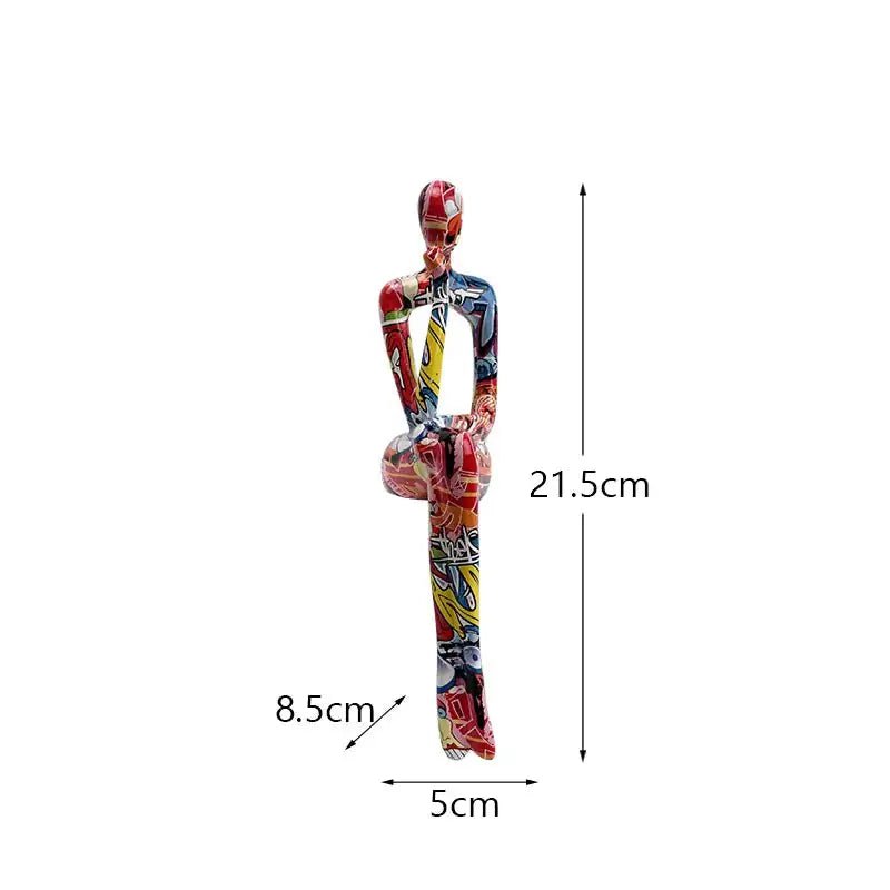 3Pcs Graffiti Thinker Figurine Set – Abstract Colorful Sitting Statues - Hizoni