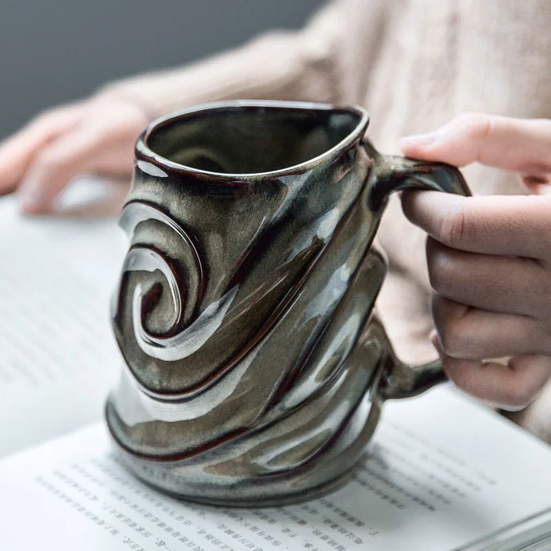 500ml Spiral Ceramic Coffee Mug – Large Handcrafted Artistic Tea Cup - Hizoni