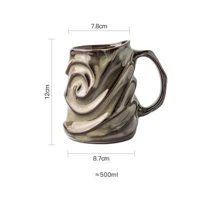 500ml Spiral Ceramic Coffee Mug – Large Handcrafted Artistic Tea Cup - Hizoni