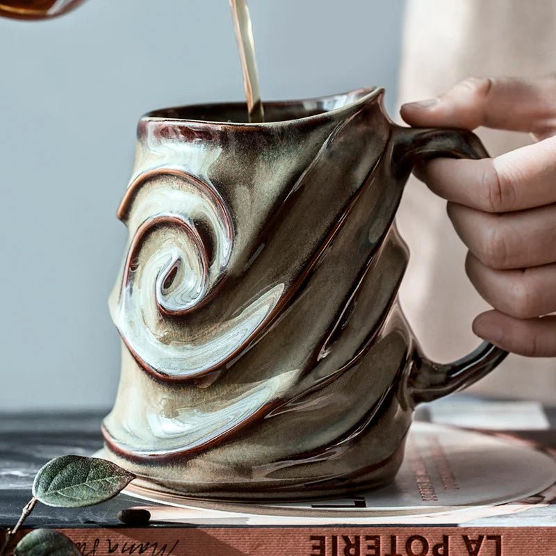 500ml Spiral Ceramic Coffee Mug – Large Handcrafted Artistic Tea Cup - Hizoni