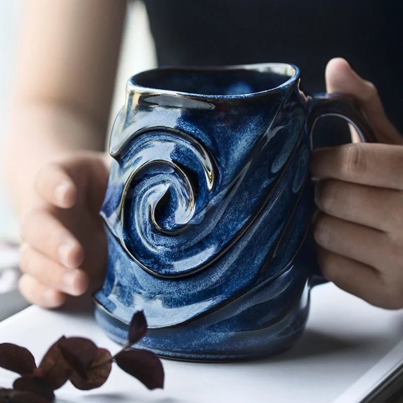 500ml Spiral Ceramic Coffee Mug – Large Handcrafted Artistic Tea Cup - Hizoni