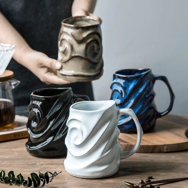 500ml Spiral Ceramic Coffee Mug – Large Handcrafted Artistic Tea Cup - Hizoni