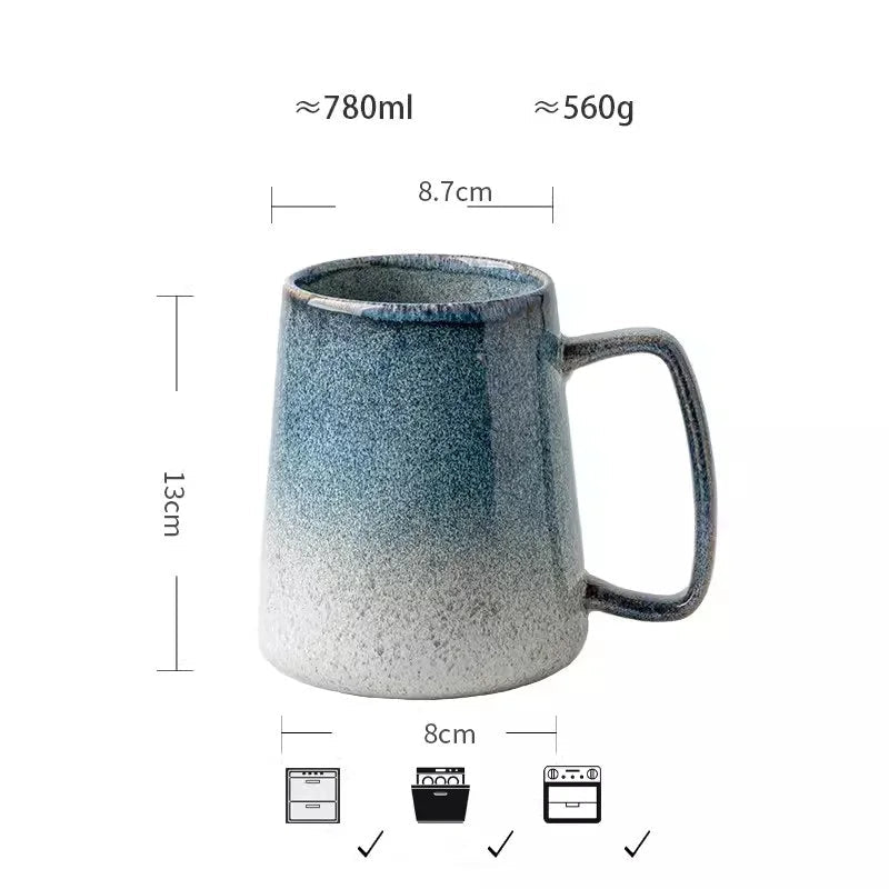 650ml Europe Retro Ceramic Mug – Large Reactive Glaze Coffee Cup - Hizoni