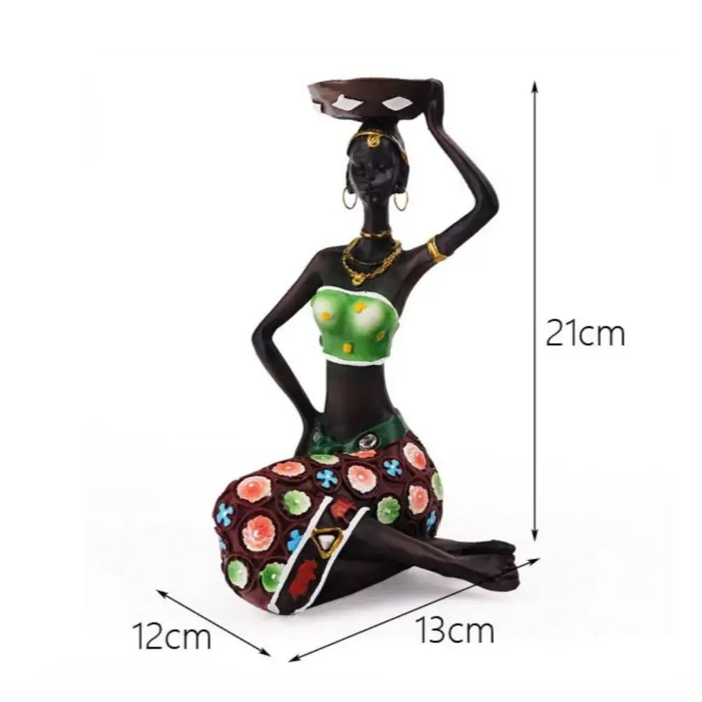 African Tribal Lady Candle Holder – Hand - Painted Resin Figurine Decor - Hizoni