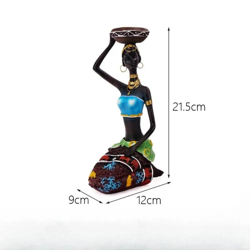 African Tribal Lady Candle Holder – Hand - Painted Resin Figurine Decor - Hizoni