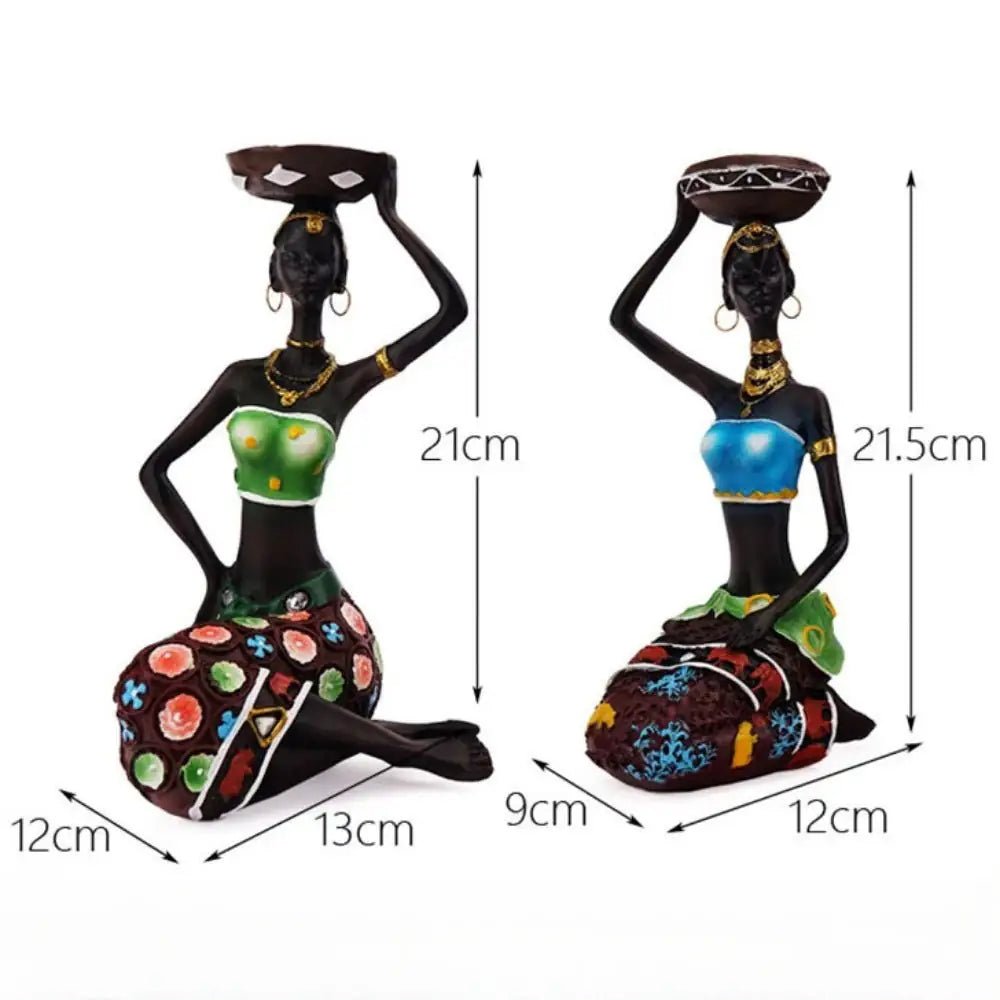 African Tribal Lady Candle Holder – Hand - Painted Resin Figurine Decor - Hizoni