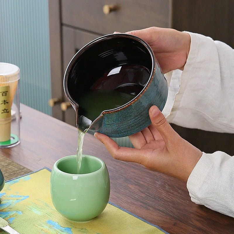 Artisanal Ceramic Serving Set – Handcrafted Bowl with Spout & Multi - Purpose Stand - Hizoni