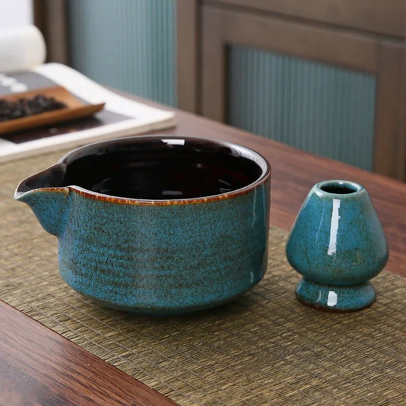 Artisanal Ceramic Serving Set – Handcrafted Bowl with Spout & Multi - Purpose Stand - Hizoni