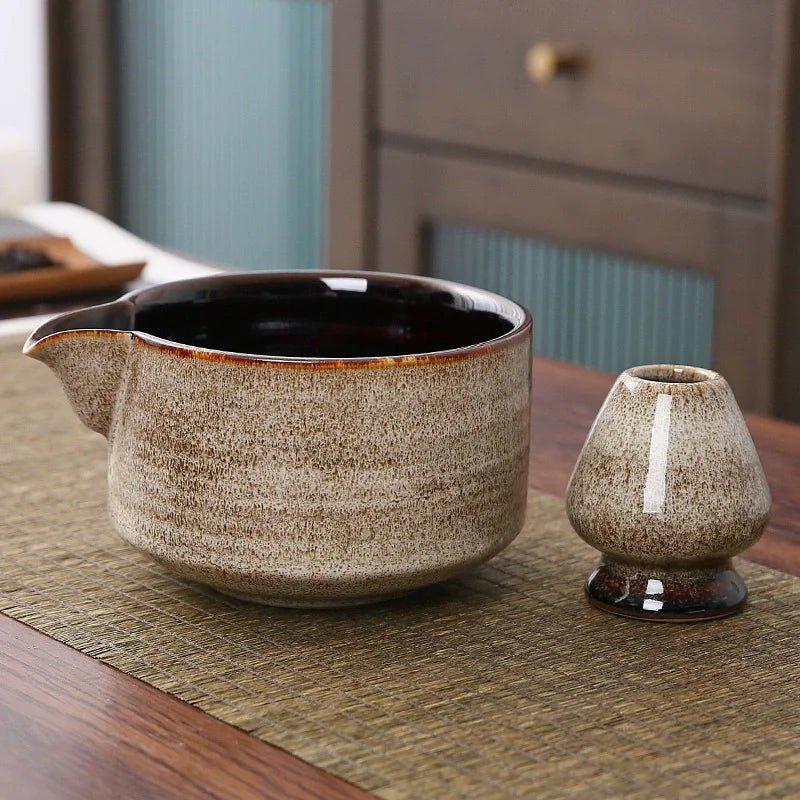 Artisanal Ceramic Serving Set – Handcrafted Bowl with Spout & Multi - Purpose Stand - Hizoni