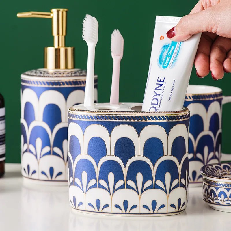 Ceramic Bathroom Accessory Set Modern 5 - Piece Home Set - Hizoni