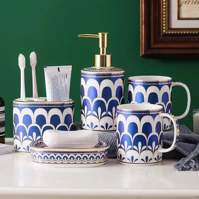 Ceramic Bathroom Accessory Set Modern 5 - Piece Home Set - Hizoni