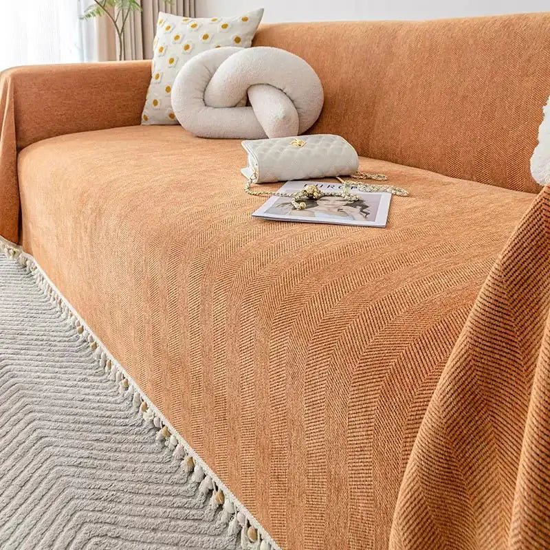 Chenille Sofa Blanket - All - Season Herringbone Cover - Hizoni