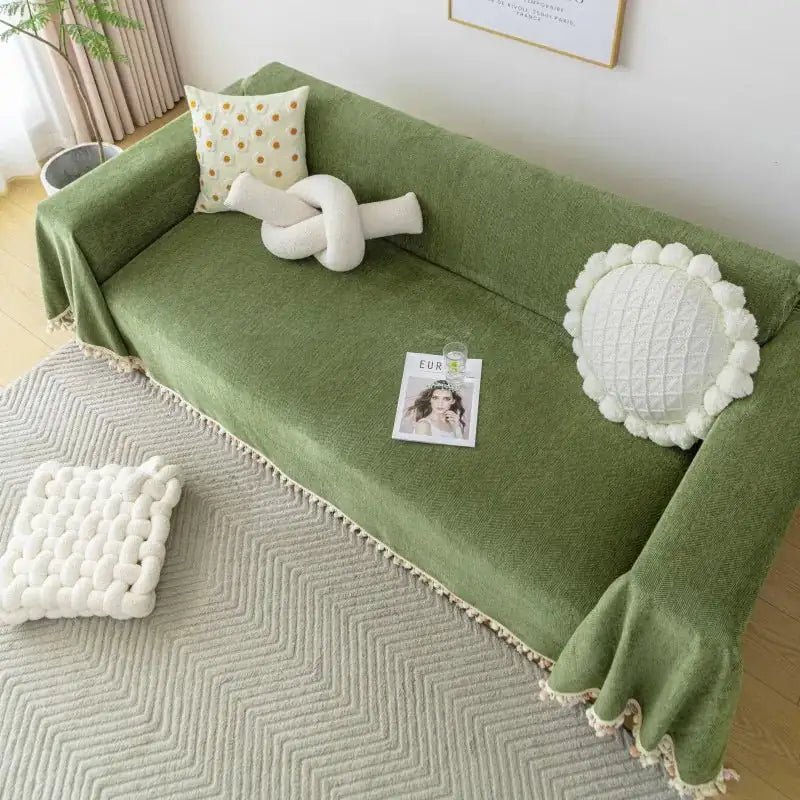 Chenille Sofa Blanket - All - Season Herringbone Cover - Hizoni