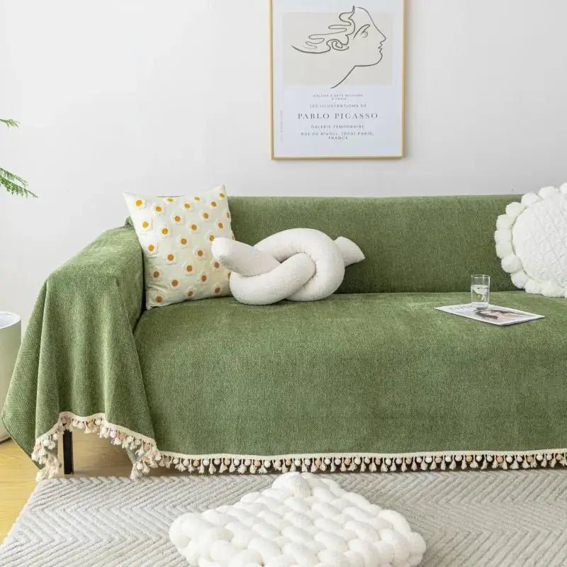 Chenille Sofa Blanket - All - Season Herringbone Cover - Hizoni