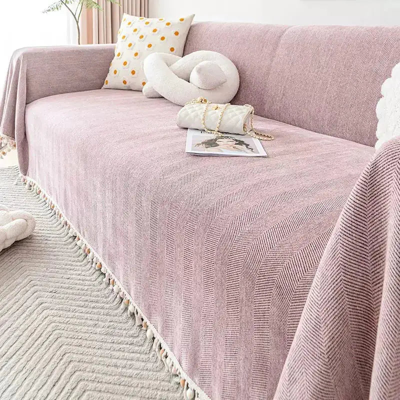 Chenille Sofa Blanket - All - Season Herringbone Cover - Hizoni