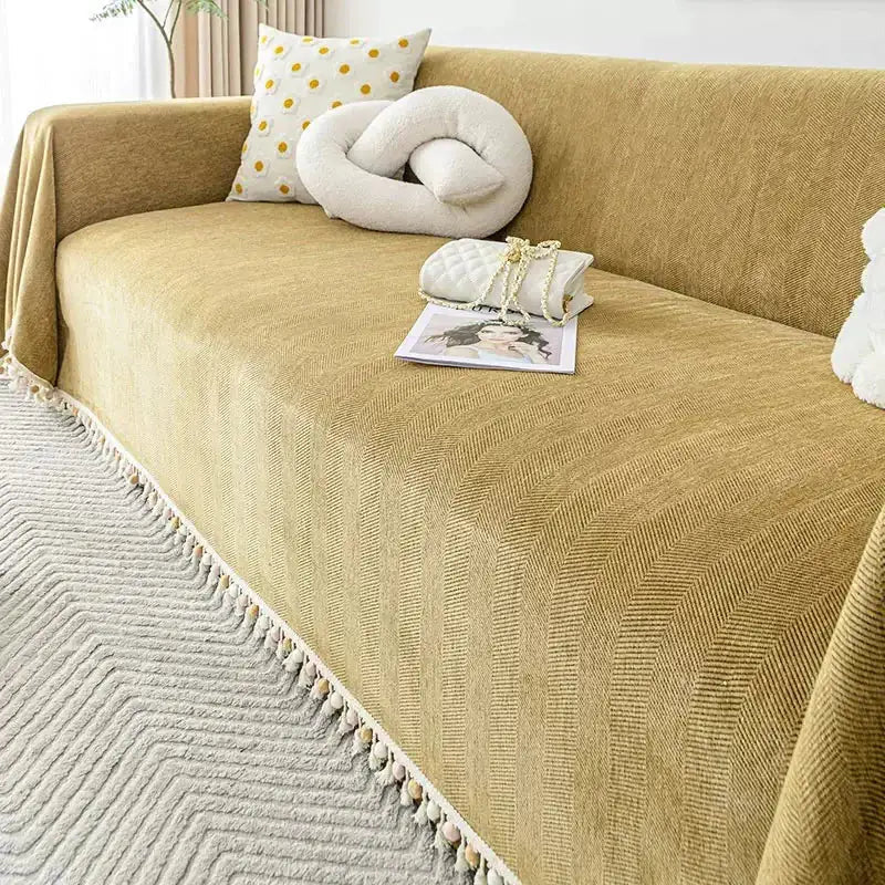 Chenille Sofa Blanket - All - Season Herringbone Cover - Hizoni