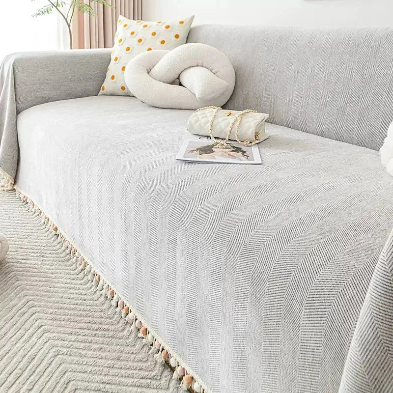Chenille Sofa Blanket - All - Season Herringbone Cover - Hizoni