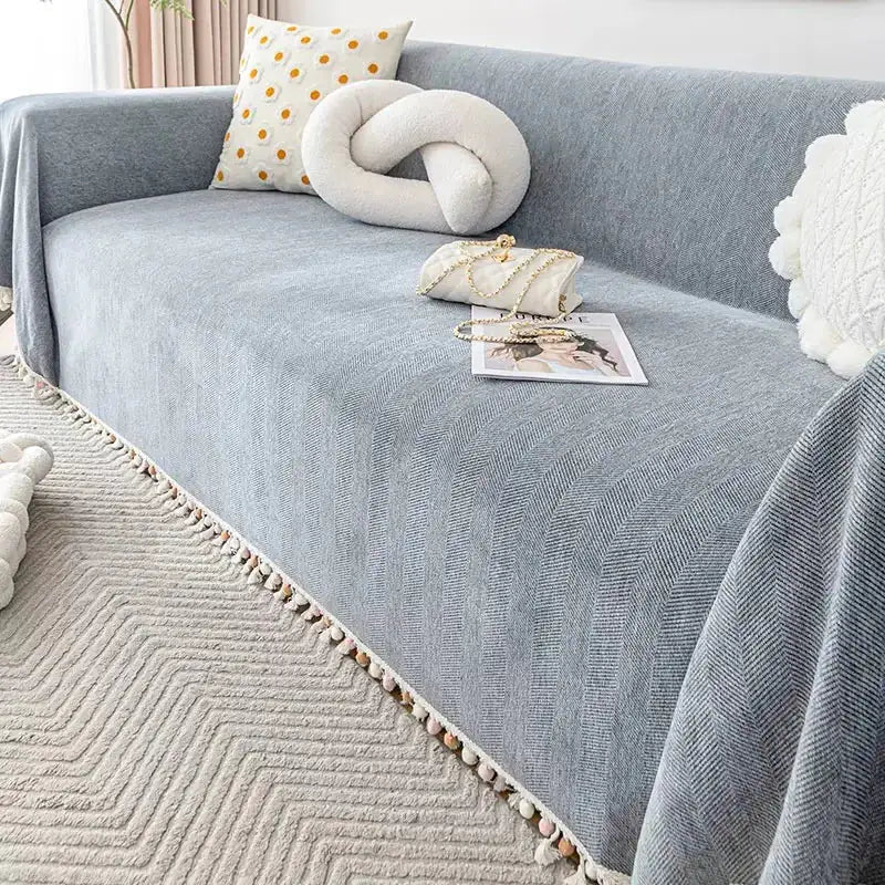 Chenille Sofa Blanket - All - Season Herringbone Cover - Hizoni