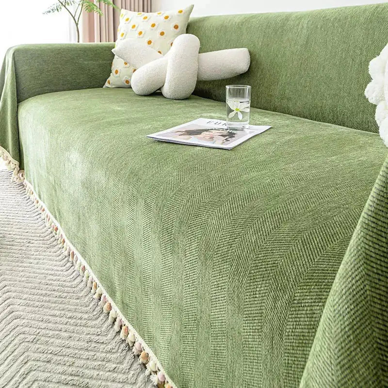 Chenille Sofa Blanket - All - Season Herringbone Cover - Hizoni