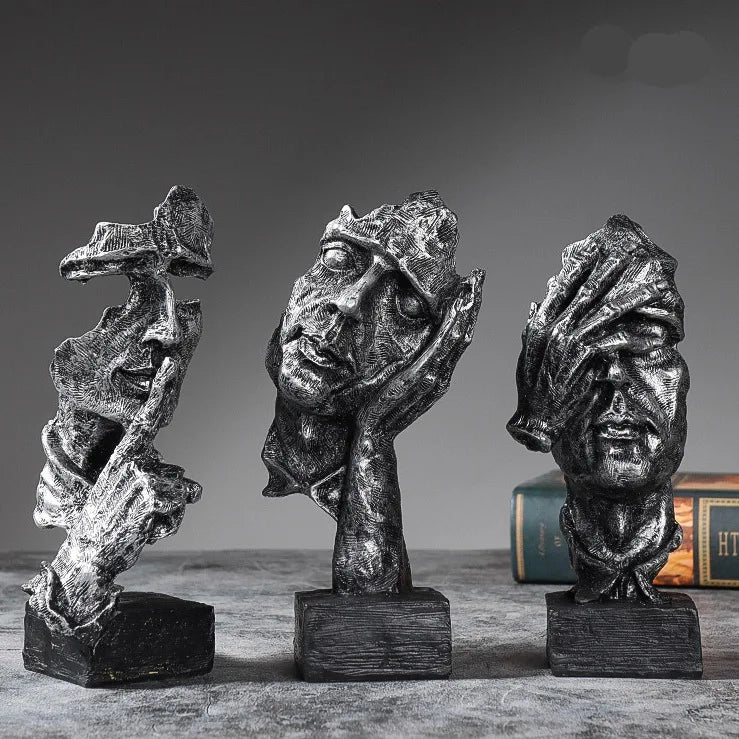 Executive Desk Sculpture Set – 3Pcs Abstract Face Statues in Copper - Tone - Hizoni