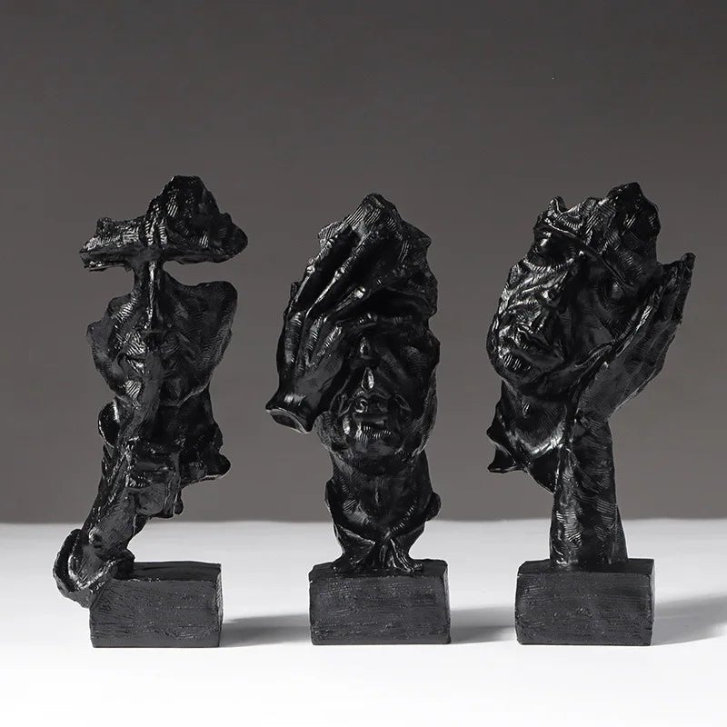 Executive Desk Sculpture Set – 3Pcs Abstract Face Statues in Copper - Tone - Hizoni