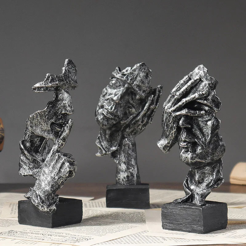 Executive Desk Sculpture Set – 3Pcs Abstract Face Statues in Copper - Tone - Hizoni