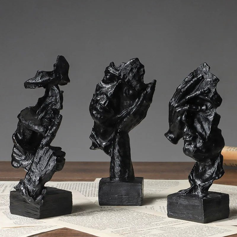 Executive Desk Sculpture Set – 3Pcs Abstract Face Statues in Copper - Tone - Hizoni
