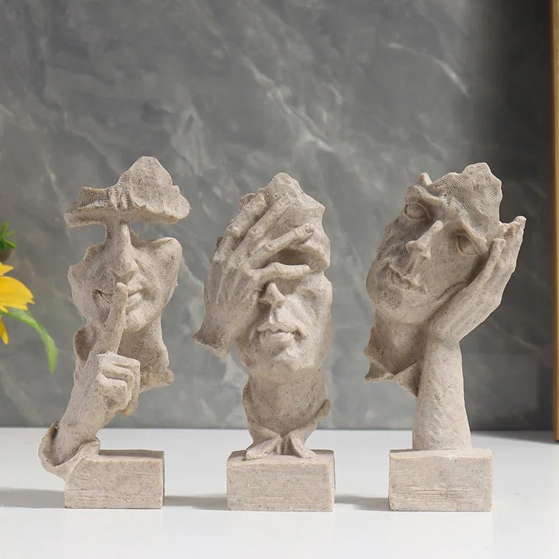 Executive Desk Sculpture Set – 3Pcs Abstract Face Statues in Copper - Tone - Hizoni