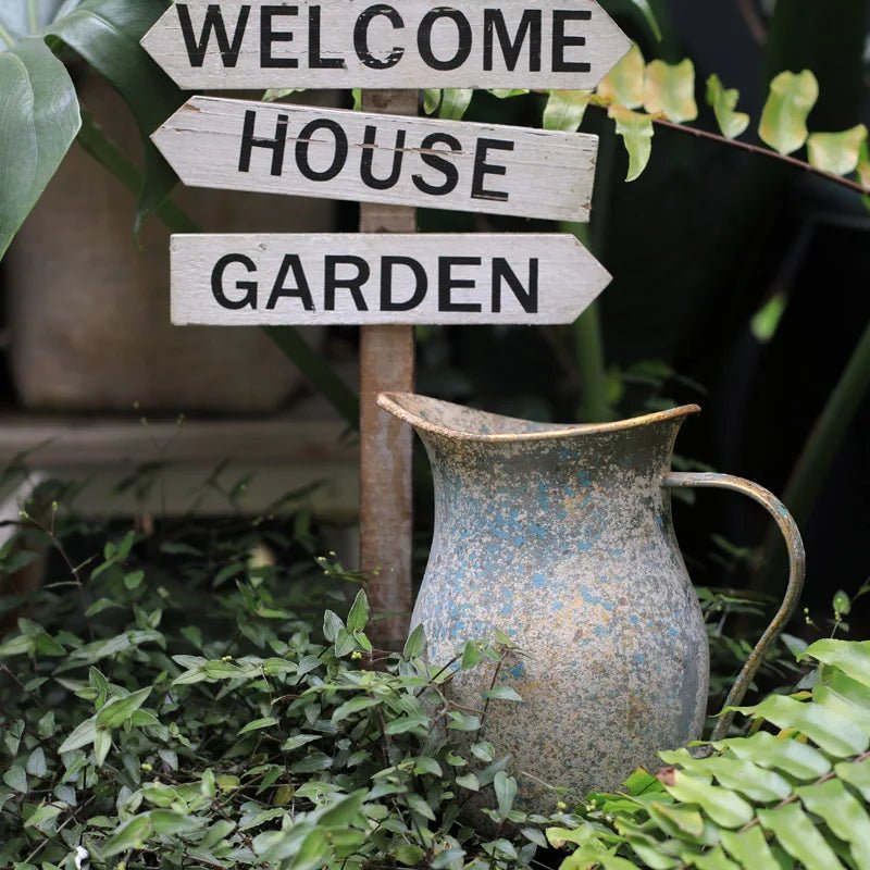 French Style Farmhouse Pitcher – Distressed Shabby Chic Metal Ornament - Hizoni
