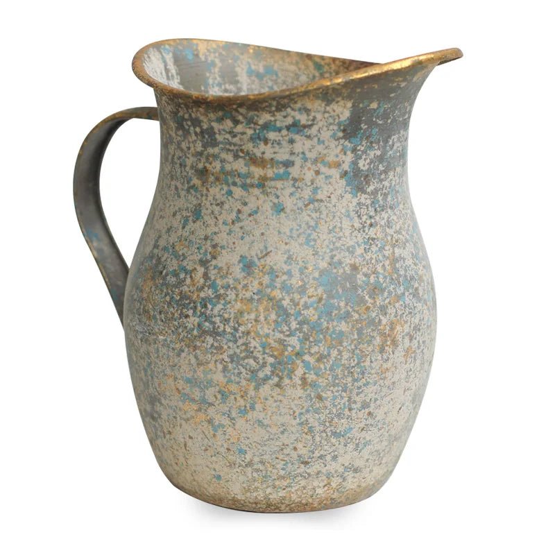 French Style Farmhouse Pitcher – Distressed Shabby Chic Metal Ornament - Hizoni