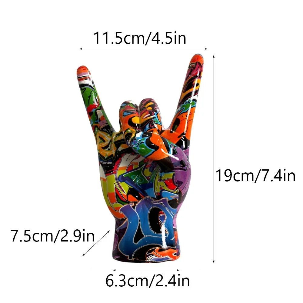 Graffiti Rock On Hand Figurine – Pop Art Rock and Roll Hand Statue - Hizoni