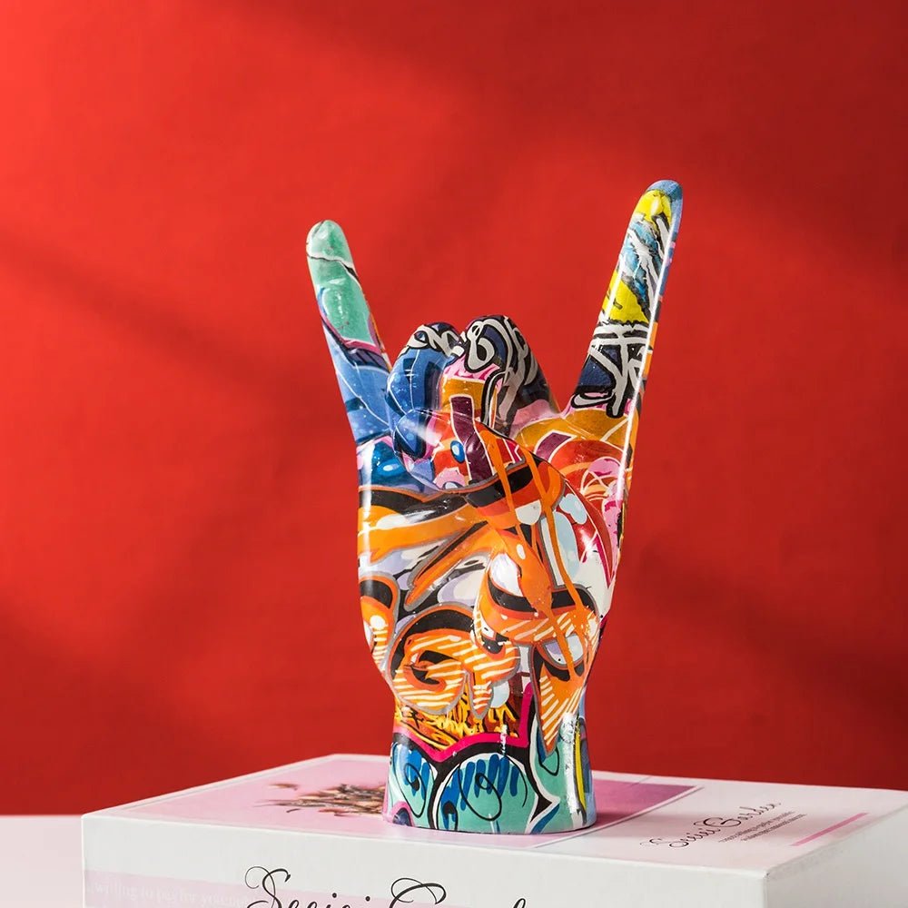 Graffiti Rock On Hand Figurine – Pop Art Rock and Roll Hand Statue - Hizoni
