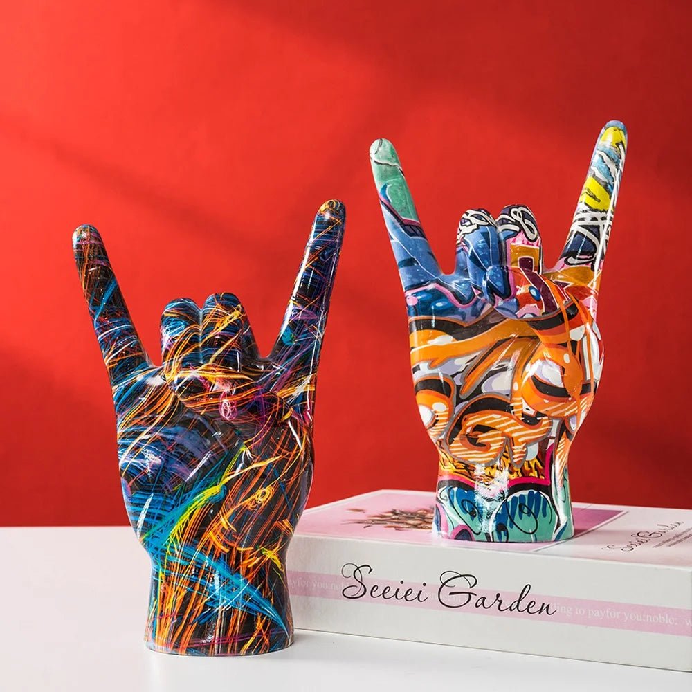 Graffiti Rock On Hand Figurine – Pop Art Rock and Roll Hand Statue - Hizoni