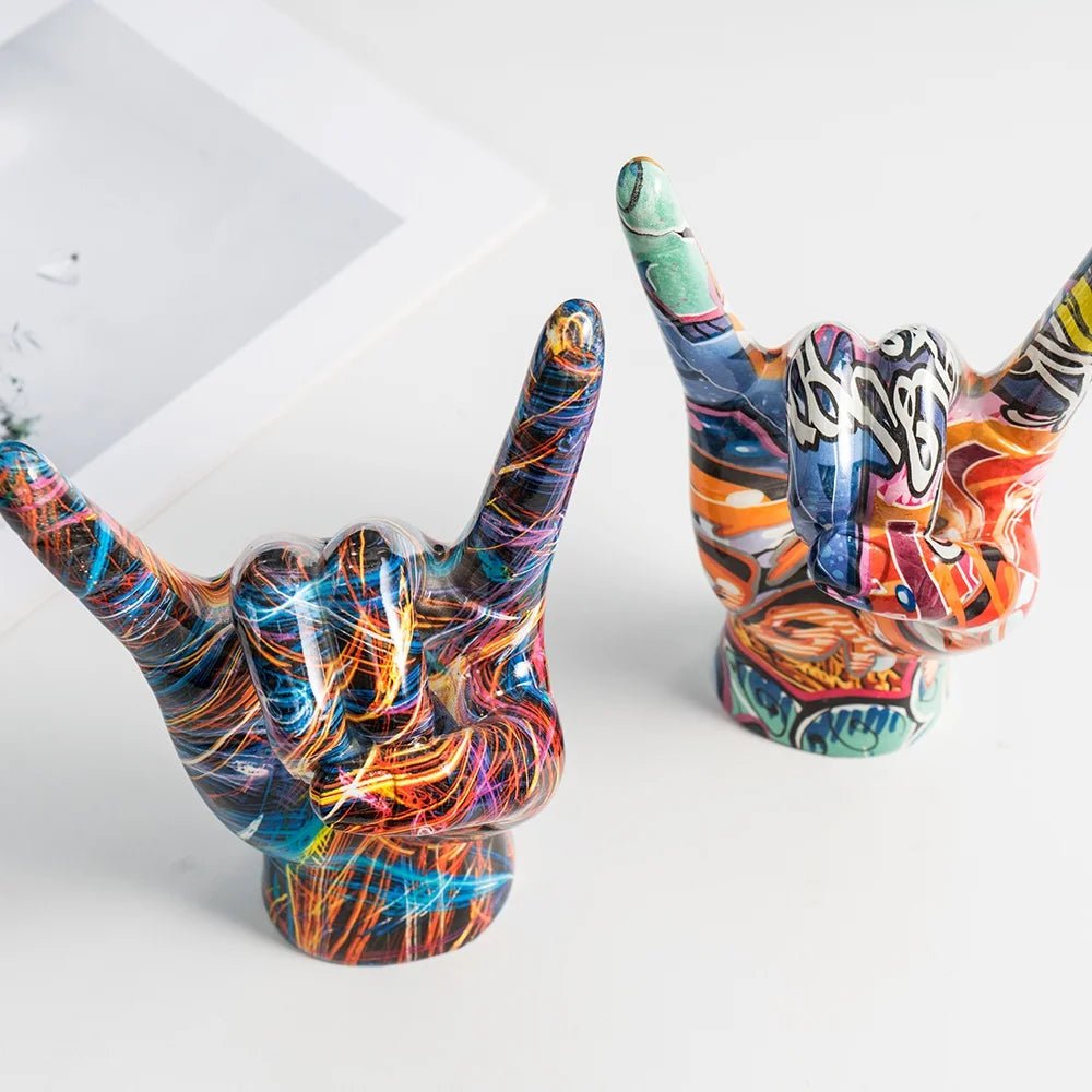 Graffiti Rock On Hand Figurine – Pop Art Rock and Roll Hand Statue - Hizoni