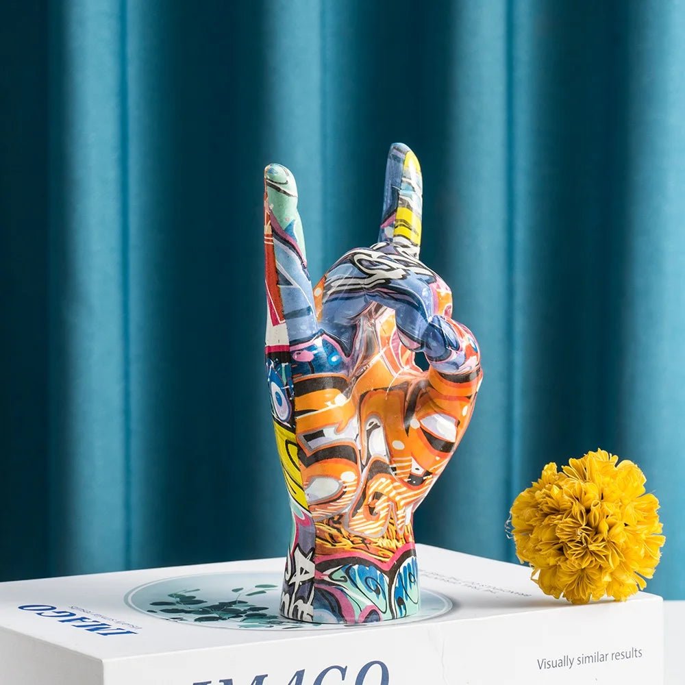 Graffiti Rock On Hand Figurine – Pop Art Rock and Roll Hand Statue - Hizoni