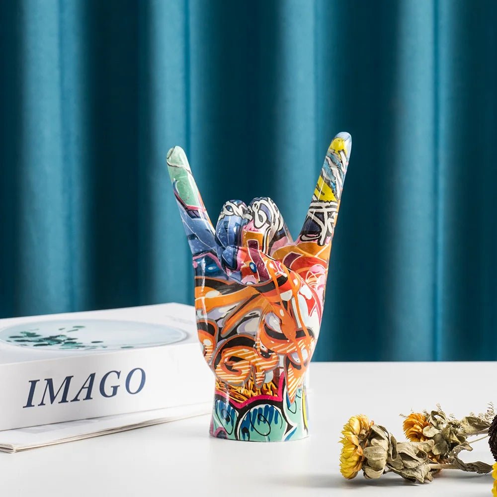 Graffiti Rock On Hand Figurine – Pop Art Rock and Roll Hand Statue - Hizoni