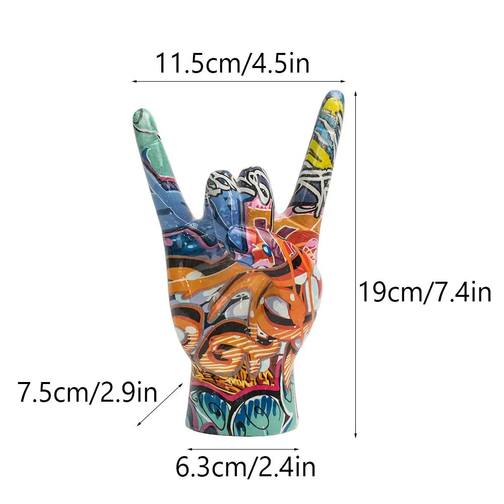 Graffiti Rock On Hand Figurine – Pop Art Rock and Roll Hand Statue - Hizoni
