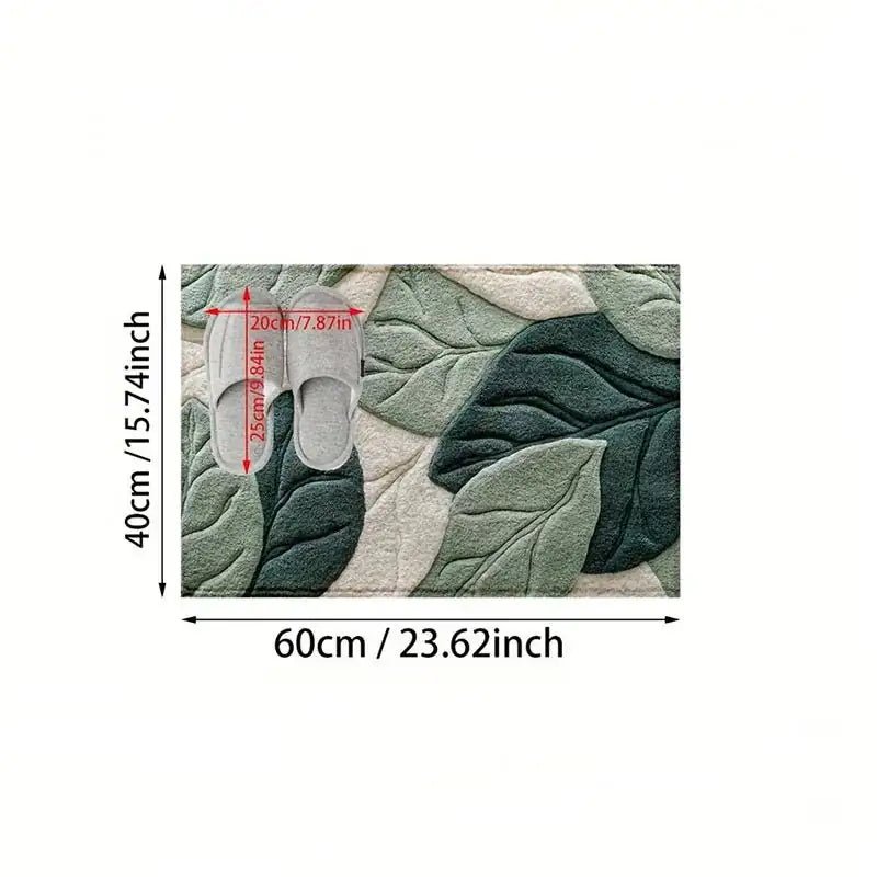 Green Leaf Plush Rug – Soft Botanical Bathroom & Bedroom Carpet - Hizoni
