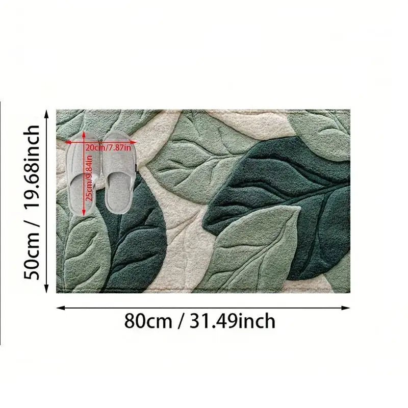 Green Leaf Plush Rug – Soft Botanical Bathroom & Bedroom Carpet - Hizoni