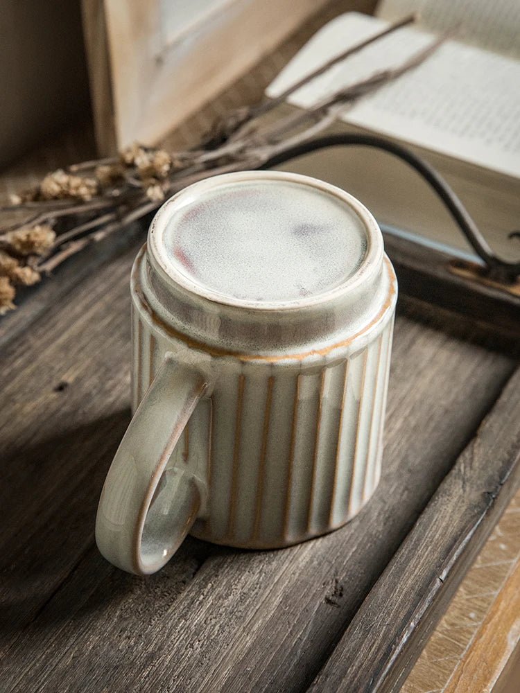 Handcrafted Style Ribbed Mug – 500ml Rustic Ceramic Coffee Cup - Hizoni