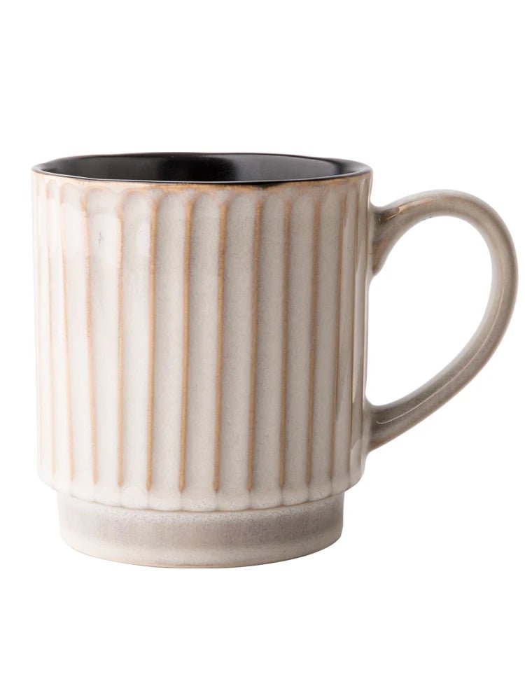 Handcrafted Style Ribbed Mug – 500ml Rustic Ceramic Coffee Cup - Hizoni