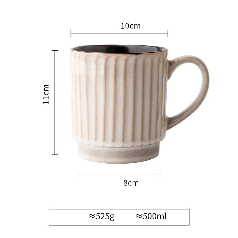 Handcrafted Style Ribbed Mug – 500ml Rustic Ceramic Coffee Cup - Hizoni