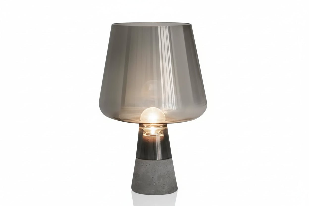 Industrial Cement Table Lamp – Modern Smoke Grey Glass Desk Light - Hizoni
