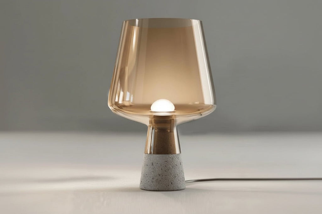 Industrial Cement Table Lamp – Modern Smoke Grey Glass Desk Light - Hizoni