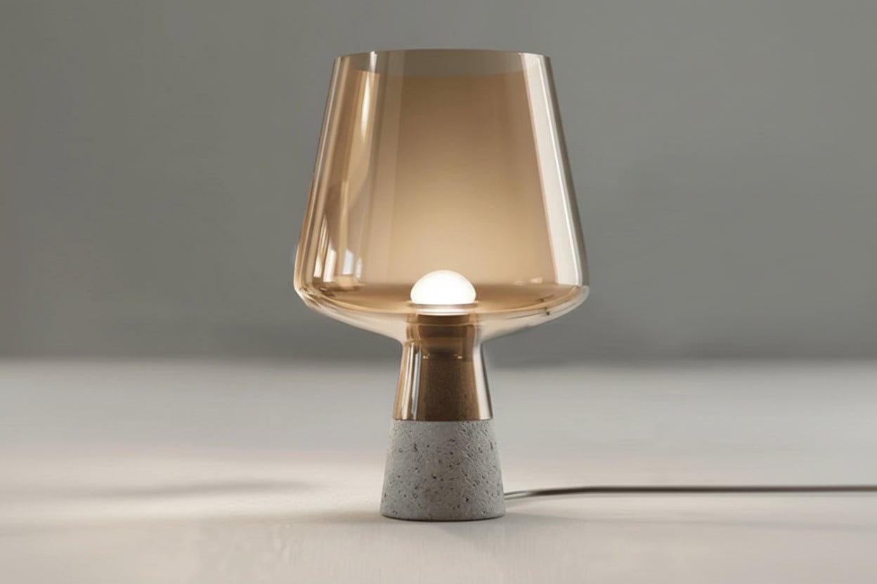 Industrial Cement Table Lamp – Modern Smoke Grey Glass Desk Light - Hizoni