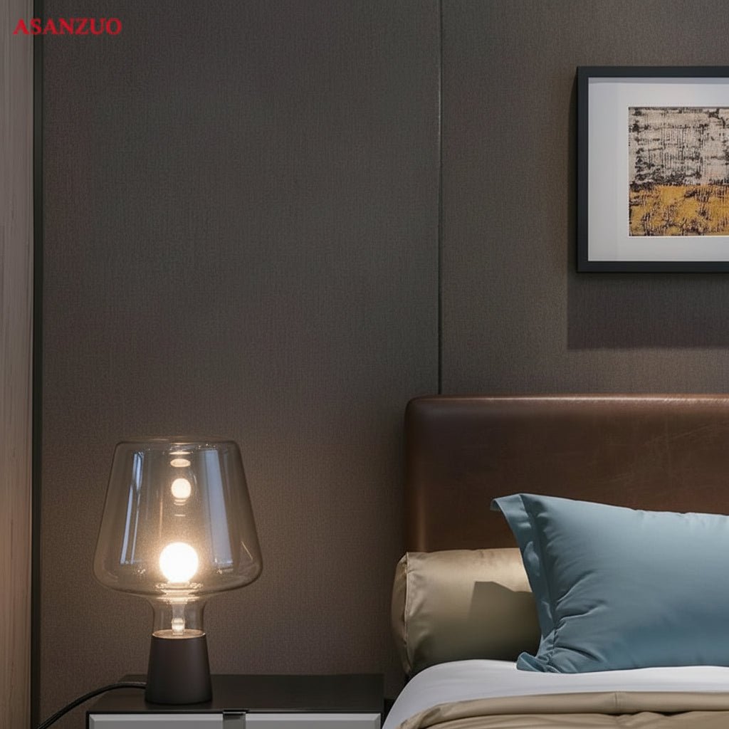 Industrial Cement Table Lamp – Modern Smoke Grey Glass Desk Light - Hizoni