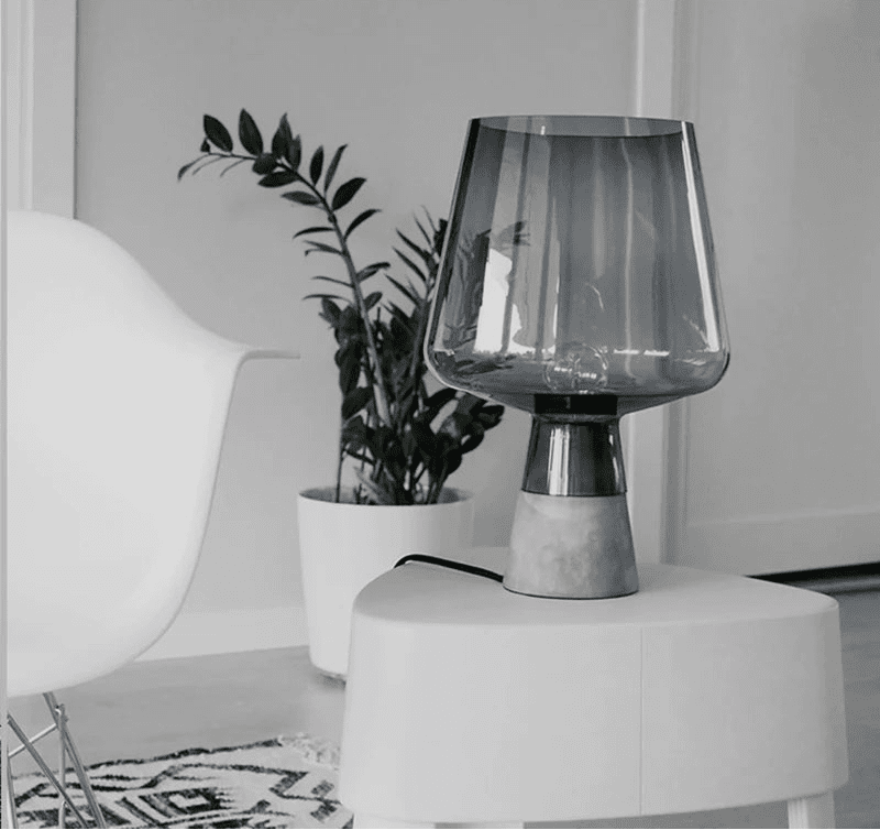 Industrial Cement Table Lamp – Modern Smoke Grey Glass Desk Light - Hizoni