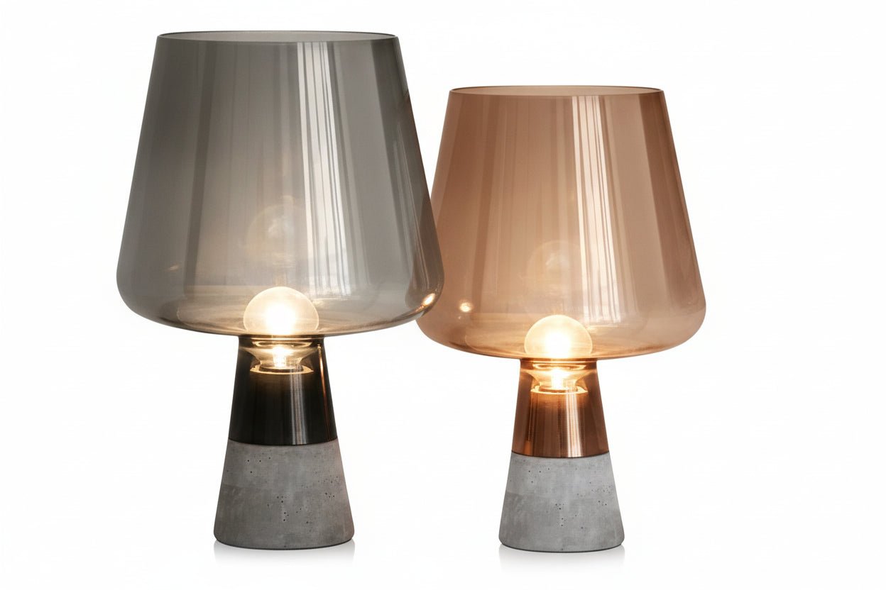 Industrial Cement Table Lamp – Modern Smoke Grey Glass Desk Light - Hizoni
